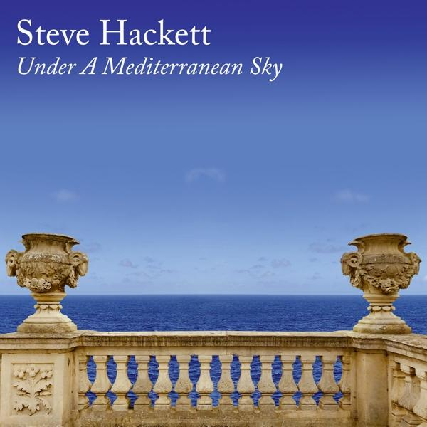 Album borító, Steve Hackett - Under A Mediterranean Sky. Egy kőbalkont mutat a tengerre néző kilátással.