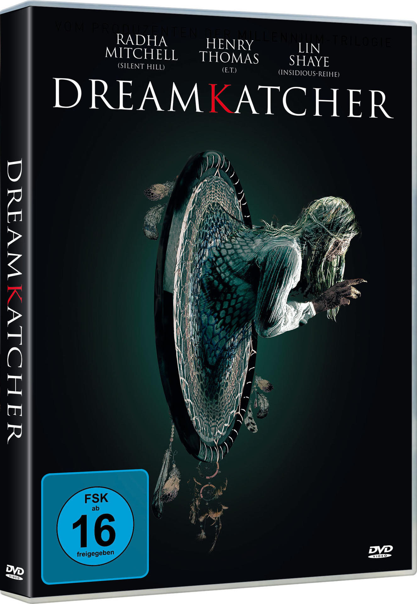 DVD-Hülle mit Filmplakat: eine Frau, die aus einem Traumfänger auftaucht.