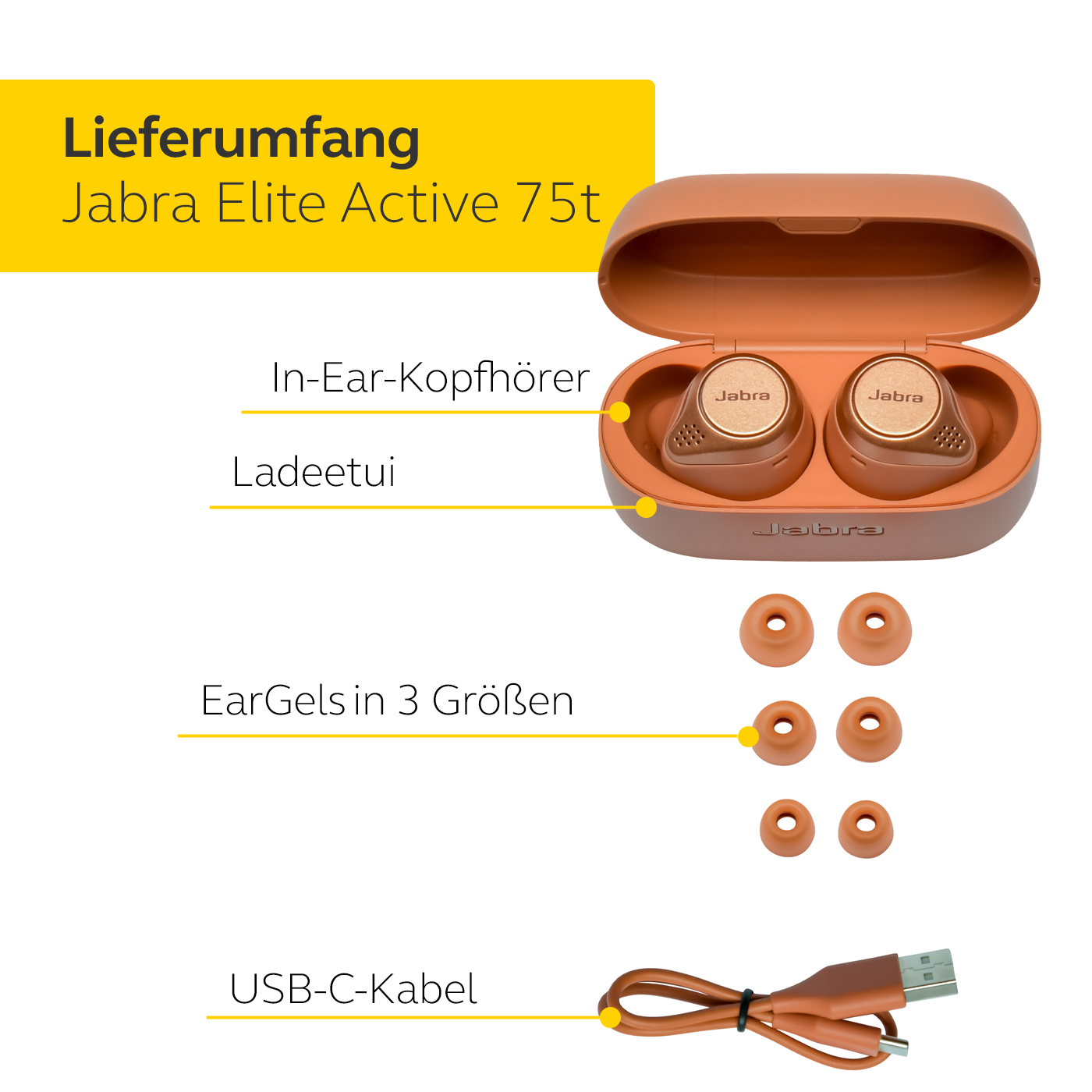 JABRA Elite Active 75t mit ANC, In-ear Kopfhörer Bluetooth Sienna
