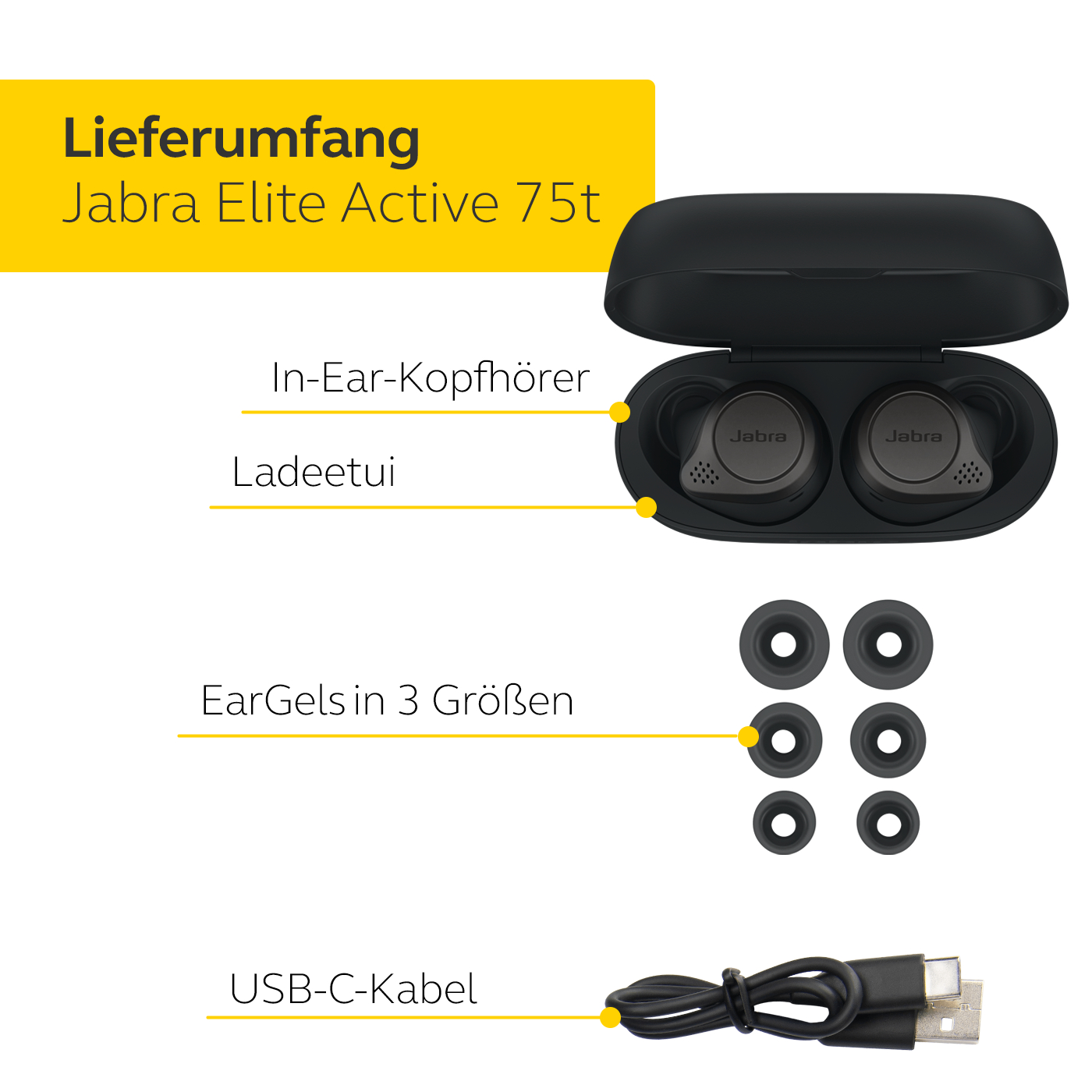 JABRA Elite mit In-ear Schwarz ANC, Active 75t Titan Kopfhörer Bluetooth