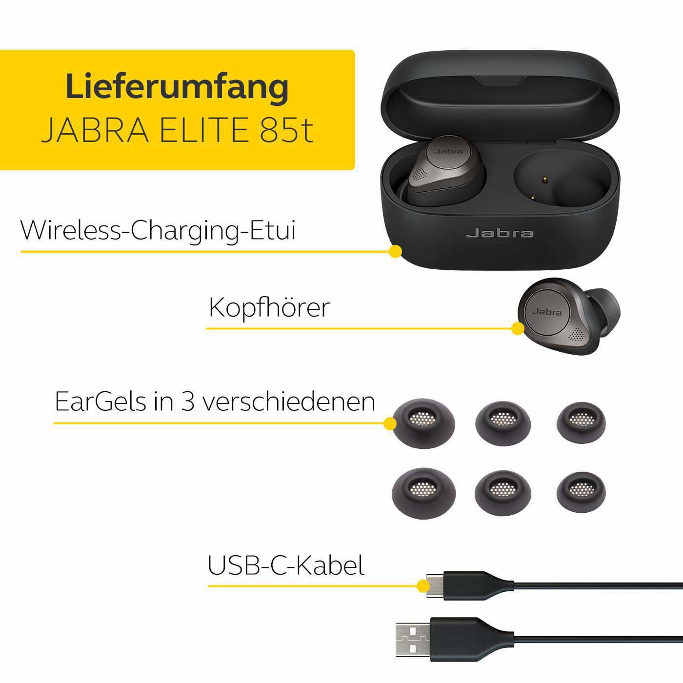 JABRA Elite 85t mit Jabra Advanced ANC, In-ear Kopfhörer Bluetooth Titan Schwarz