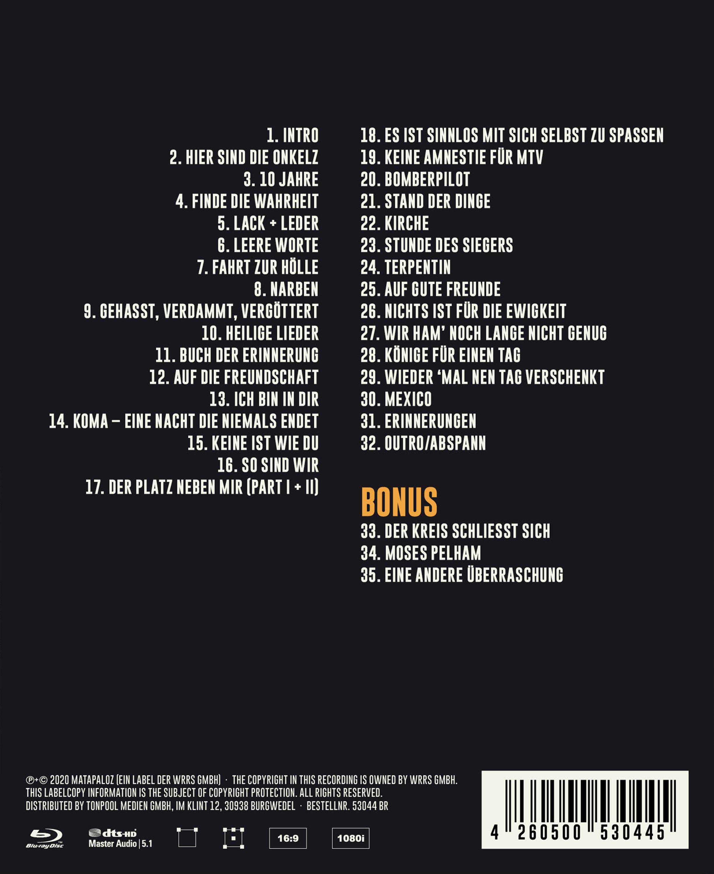 CD-Cover mit deutschem Text. Songtitel und Textlisten sichtbar, unten Barcode.
