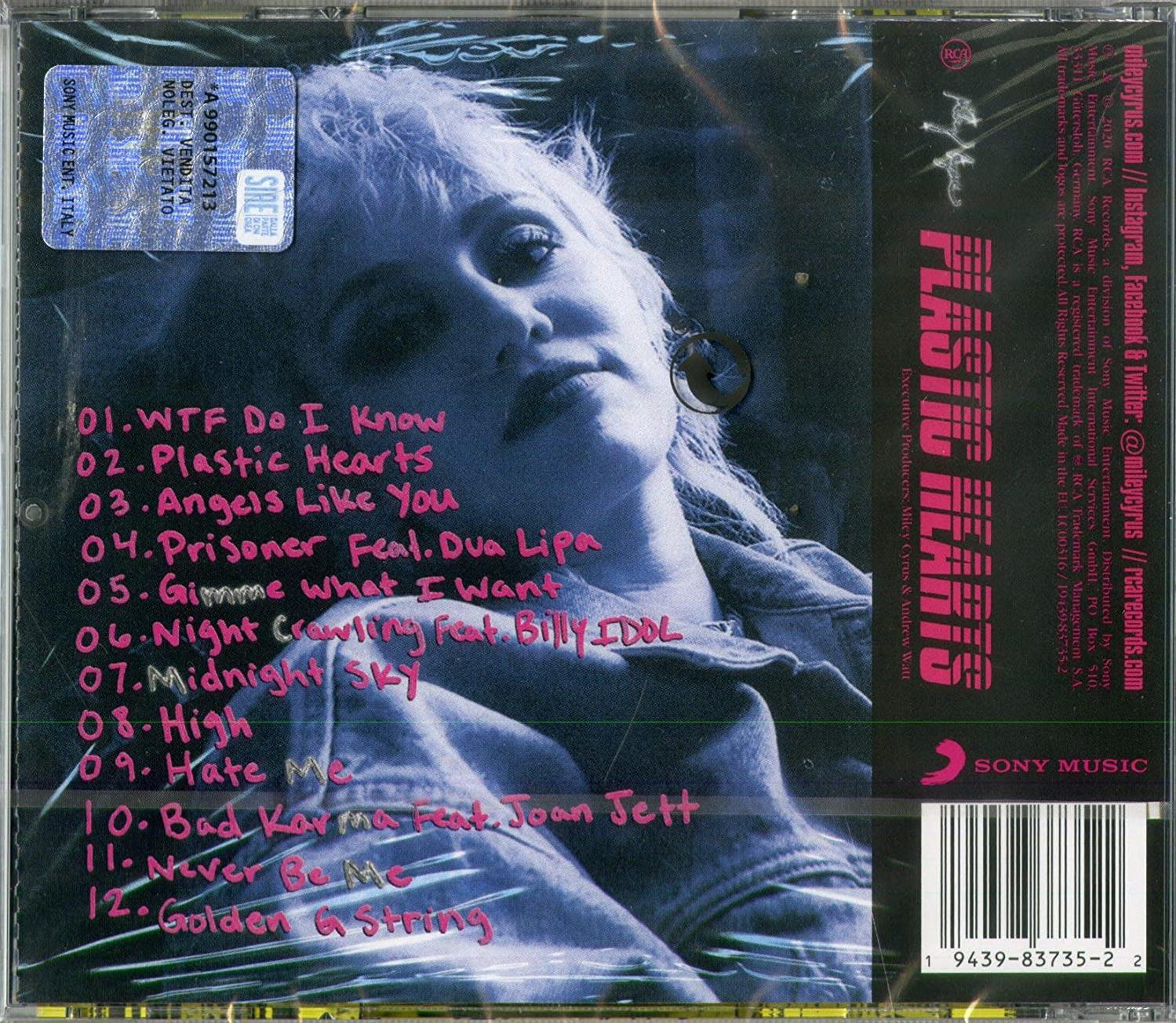 Album borító szőke nővel és számlistával. Az album a Plastic Hearts.