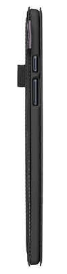 Side view of black phone case with card holder.