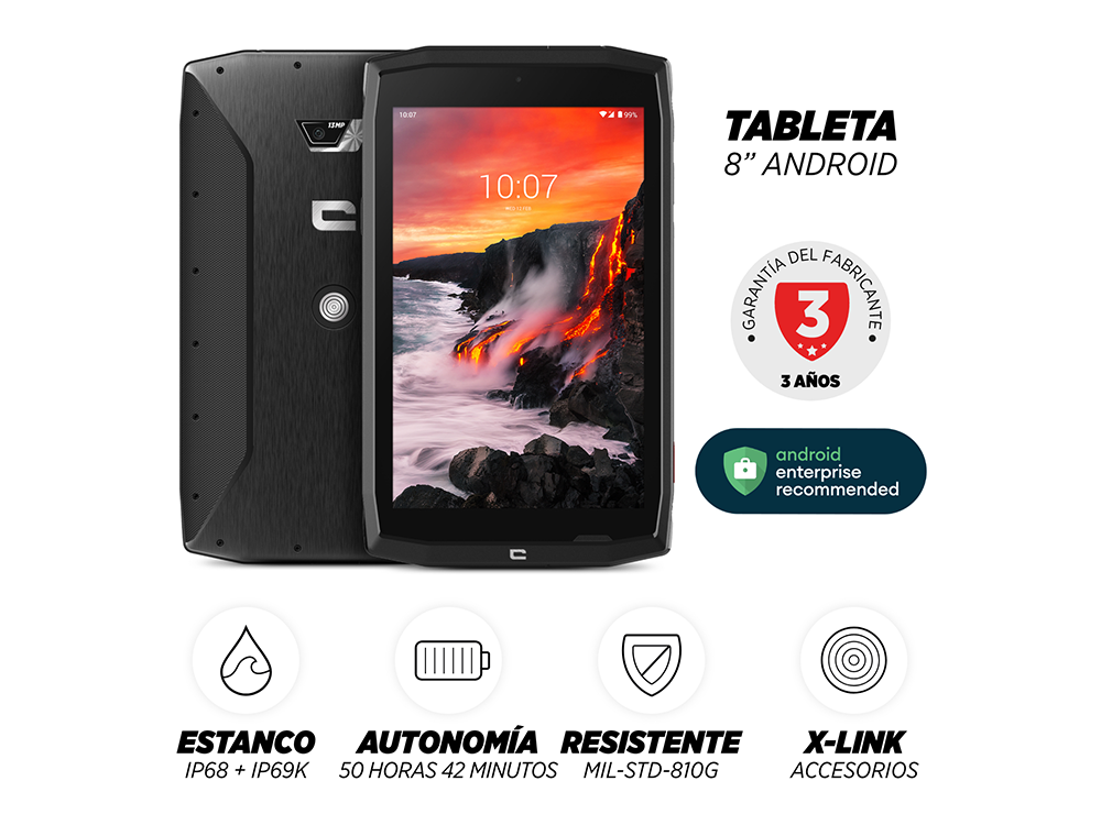 Tableta negra con fondo blanco, con texto.