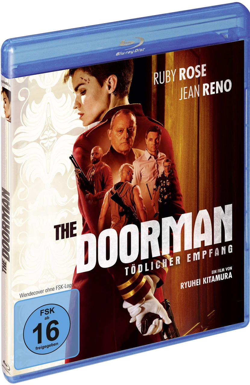 Blu-ray-Disc-Cover des Films "The Doorman" mit Schauspielern und Filmtitel.