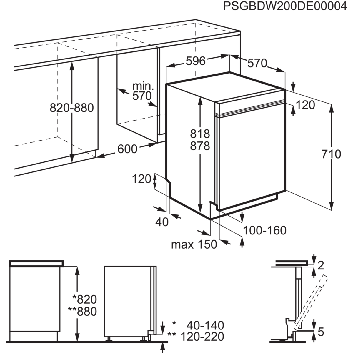 AEG FEE53627ZM Geschirrspüler (teilintegrierbar, 596 mm breit, 44 dB (A), D)