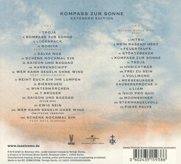 CD-Hülle hinten mit Musik-Trackliste. Auf Deutsch. Extended Edition. Weißer Hintergrund, schwarzer Text.