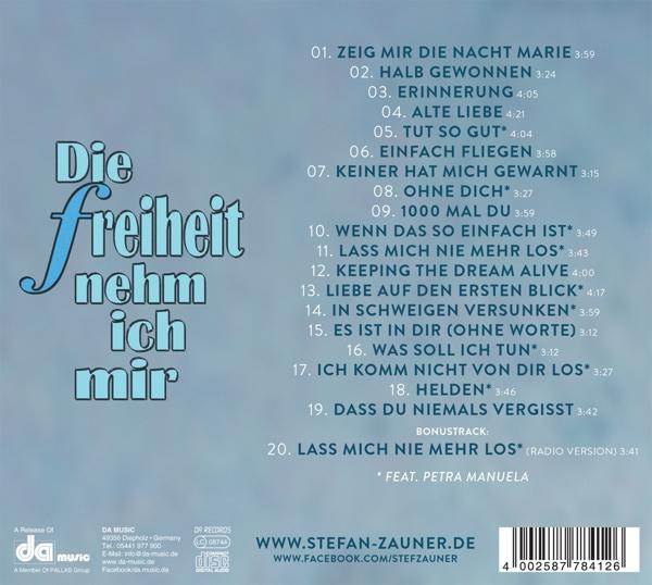 CD-Rückseite. Blau mit weißem Text, der Songs und Credits auflistet.
