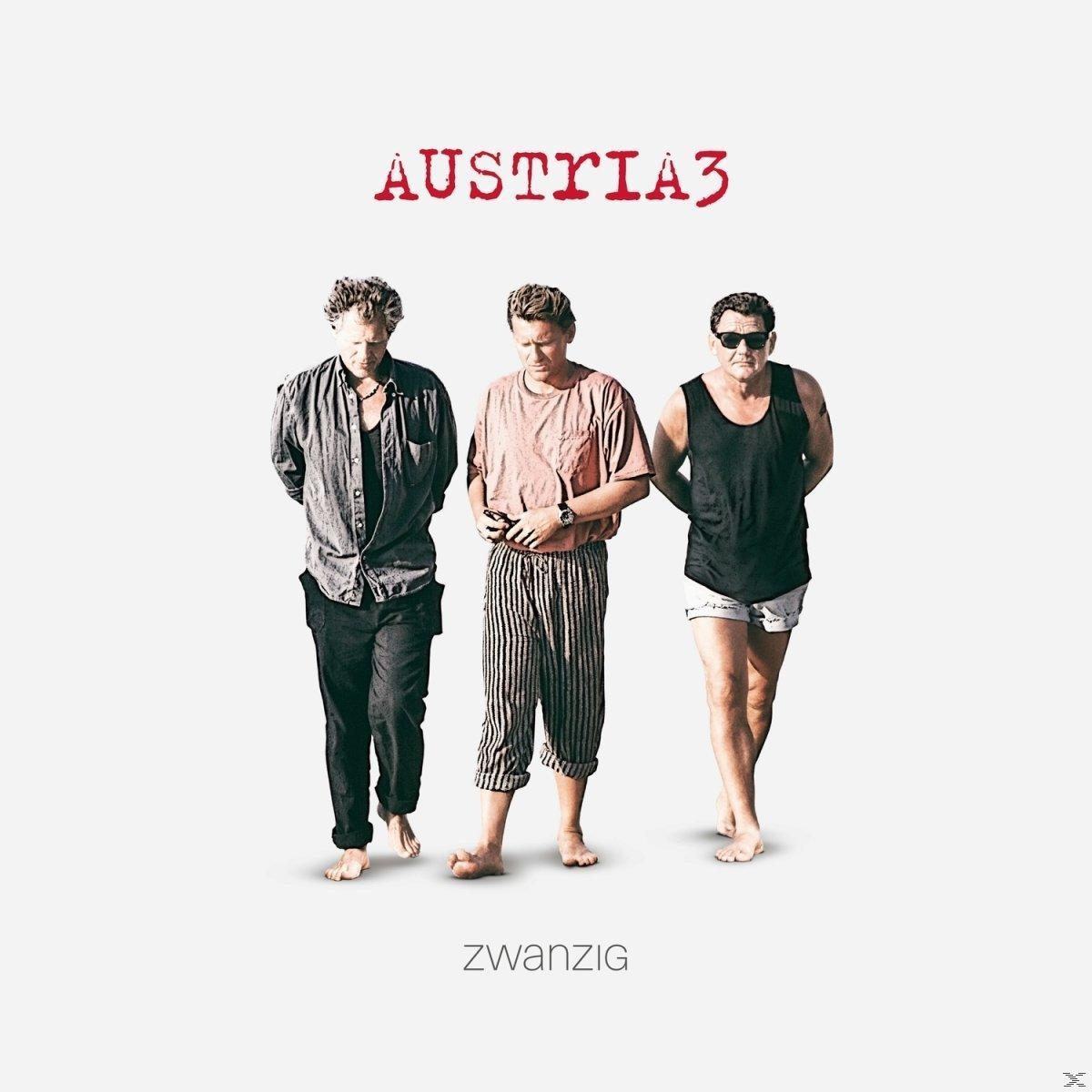 Austria3-Albumcover, drei Männer gehen, Austria3-Text in Rot, weißer Hintergrund.