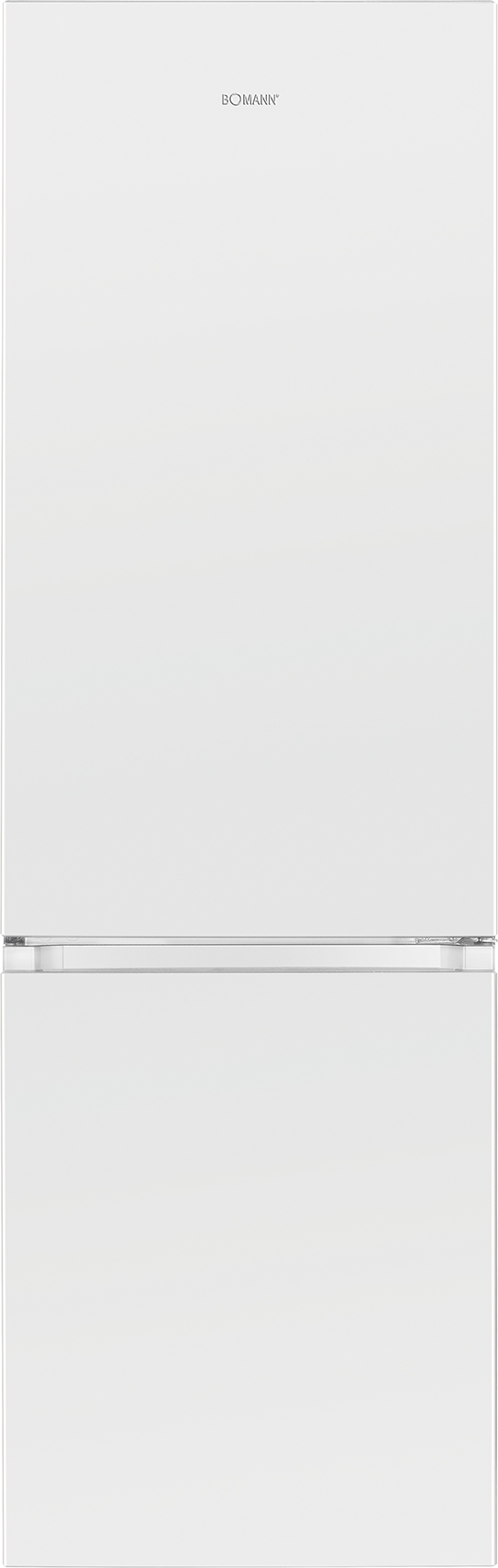 Weißer Kühlschrank mit Gefrierfach unten. Die Marke Bonann befindet sich oben.