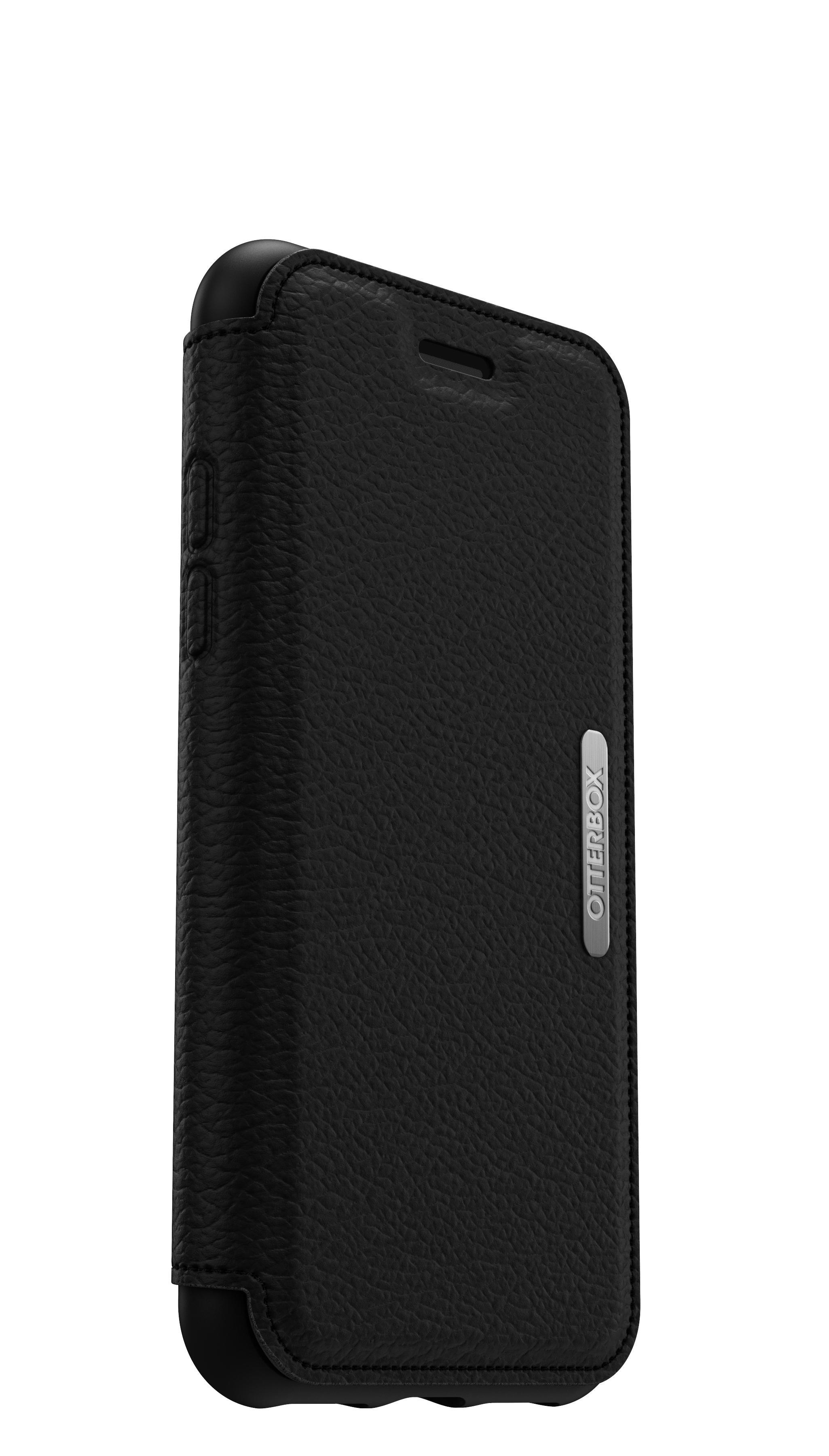 Eine schwarze Handyhülle von der Seite vor weißem Hintergrund, mit Otterbox-Logo.