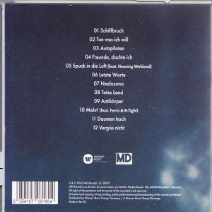 Die Rückseite einer CD-Hülle mit deutschen Songtiteln und Credits, mit Text und Logo.