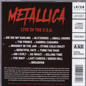 CD-Hülle mit 'Metallica'-Logo und Titelliste auf schwarzem Hintergrund.