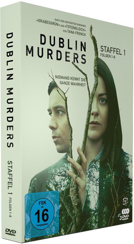 DVD-Cover: Zwei Personen und ein Baum. Text steht links. Der Titel lautet 'Dublin Murders'.