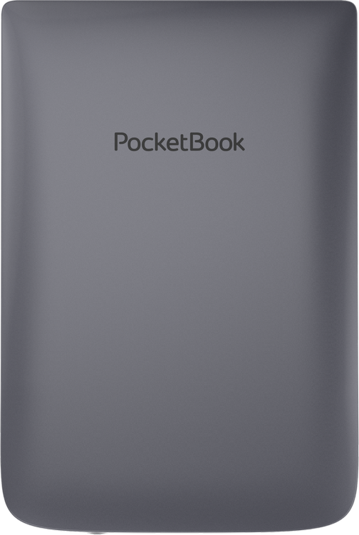 Lector de libros electrónicos PocketBook gris. PocketBook está impreso.