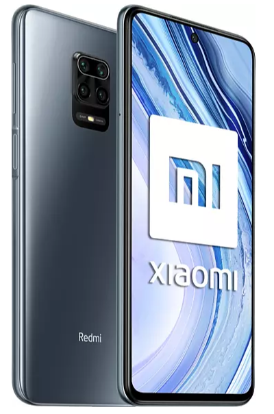 Dos smartphones, uno en ángulo, con el logotipo de Xiaomi en la pantalla y una parte trasera gris.