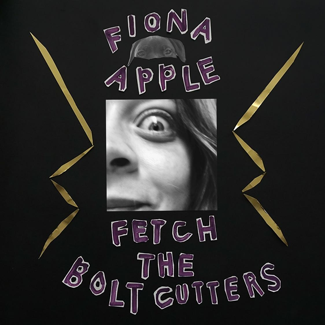 Albumcover: Fiona Apples Gesicht mit Text 'Fetch the Bolt Cutters'.