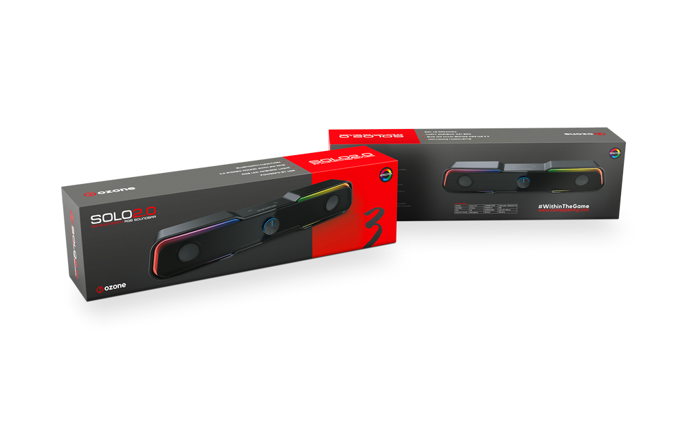 Barra de sonido - Ozone Solo, Gaming, Bluetooth, 3.5, Para PC, 6W RMS, USB, Jack 3.5, Táctil, RGB, Negro