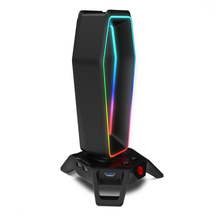 Soporte auriculares - Ozone Portal RGB, 3x USB, 3.5mm, Sonido Virtual Envolvente 7.1, Luces RGB, Negro