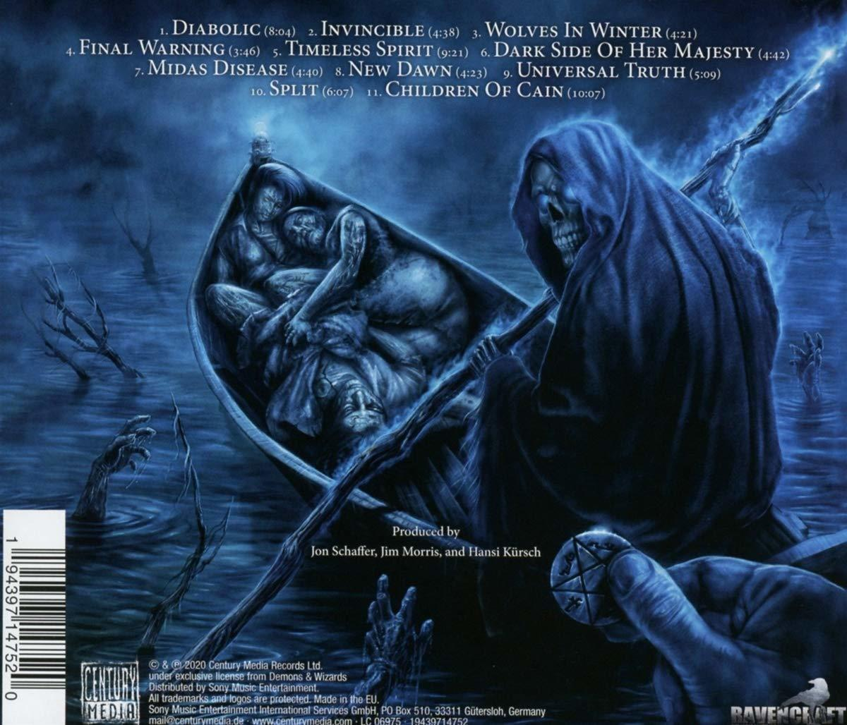 Albumcover mit dunklem Fantasy-Thema. Zeigt Figuren in einem Boot, einen Sensenmann und Text.