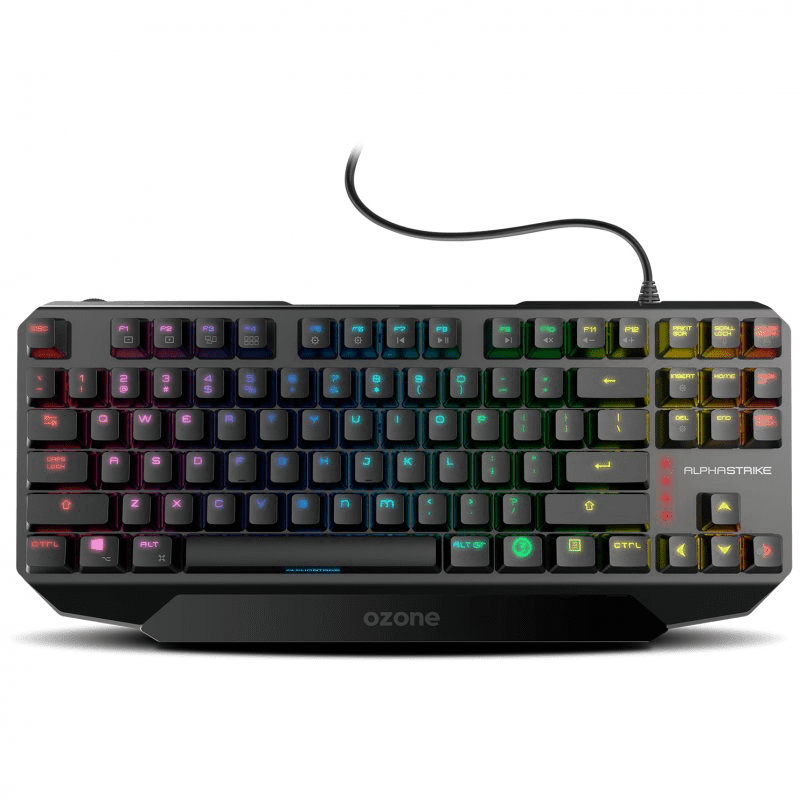 Teclado Gaming Ozone alpha strike ozalphastrikesp mecanico switches outemu red iluminacion led rgb silencioso numerico layout español usb negro tkl retroiluminado con cable