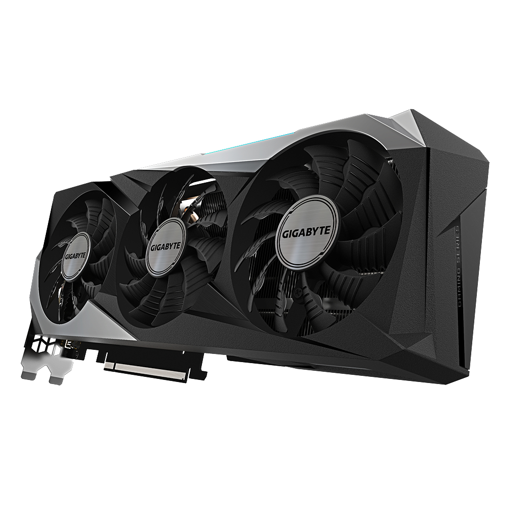 Grafikkarte mit drei Lüftern. GIGABYTE und GAMING SERIES sind auf der Karte sichtbar.