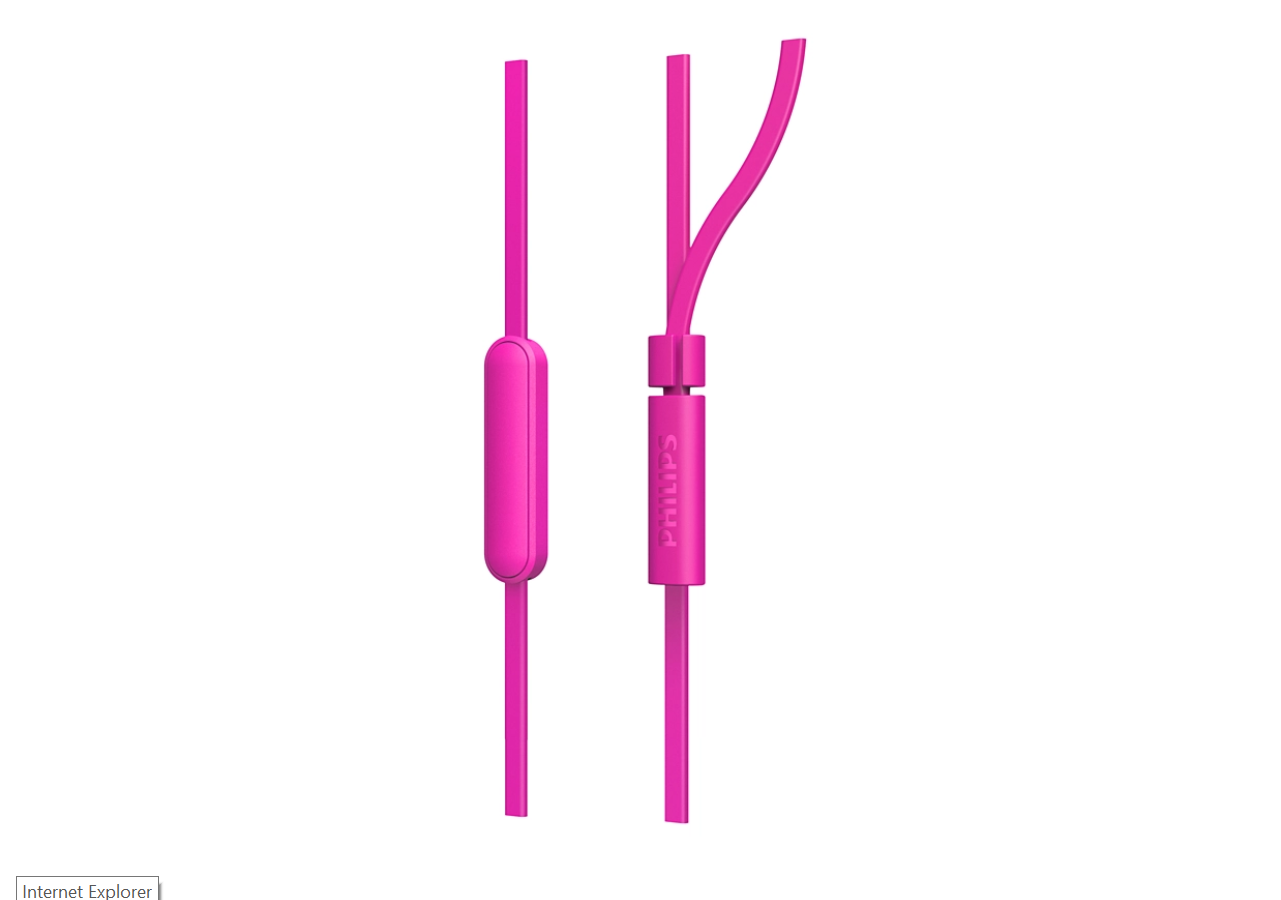 Pembe kulaklık kabloları. Bir konektörde Philips logosu.