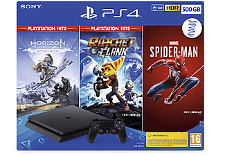 REACONDICIONADO Consola - Sony PS4 500GB, Negro + Marvel's Spider-Man + Horizon Zero Dawn Complete Edition + Ratchet and Clank