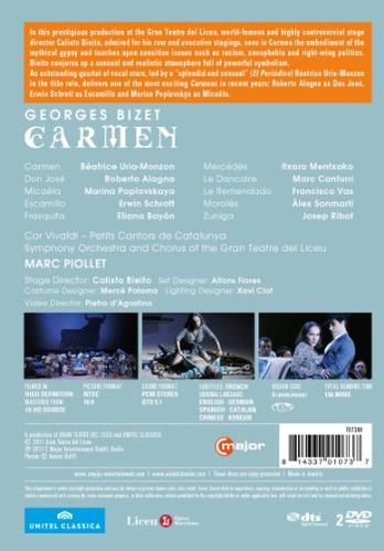 DVD-Rückseite mit dem Film 'Carmen', mit Fotos der Besetzung und Credits.
