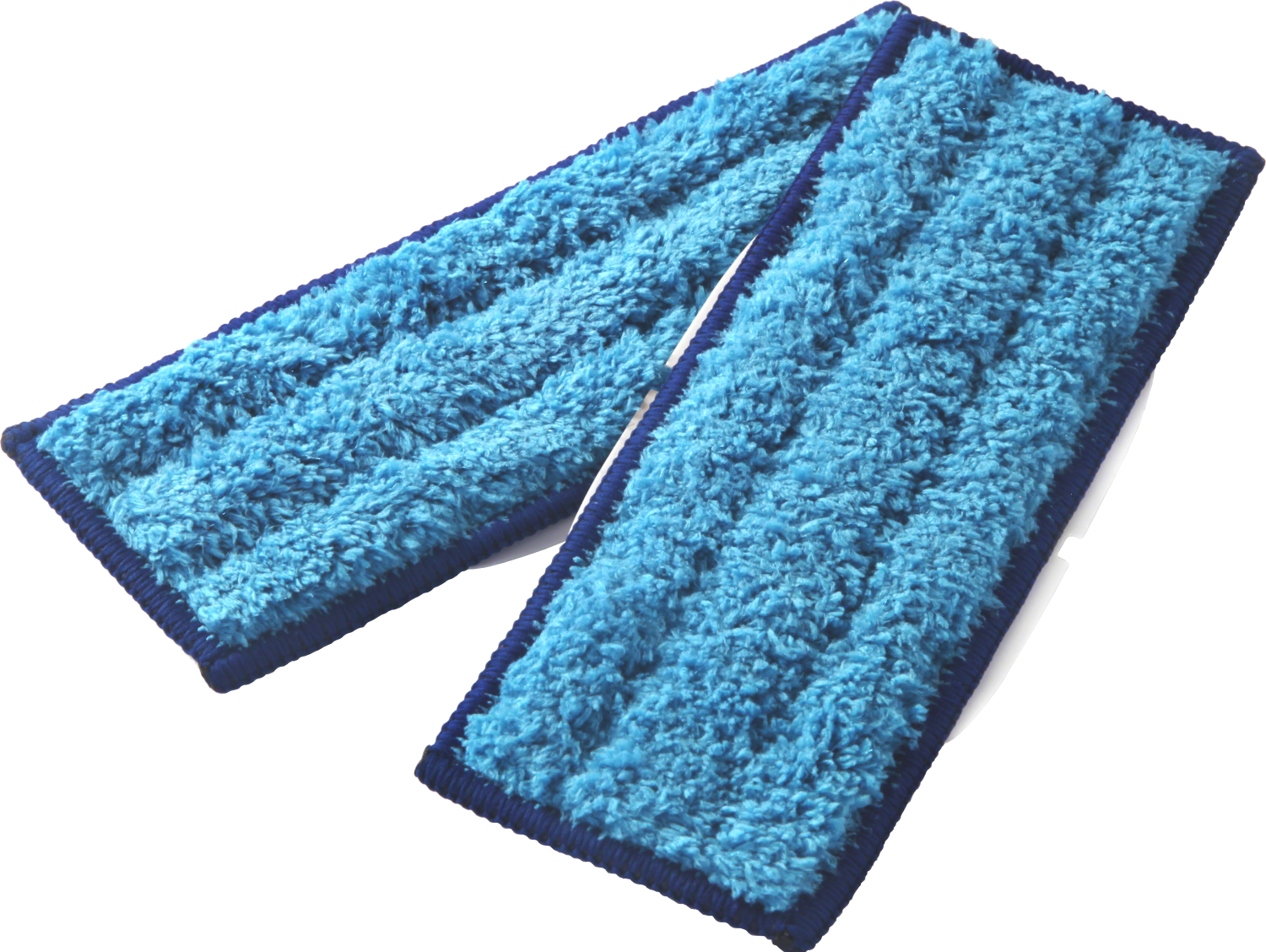 Deux tampons de serpillère en microfibre bleus.