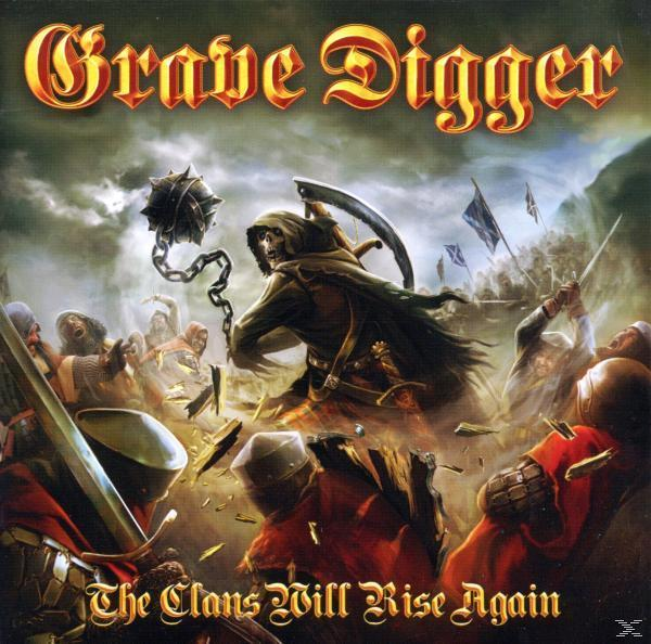 Album borítója kaszással, tüskés labdával és csatajelenettel. Cím: 'Grave Digger'.