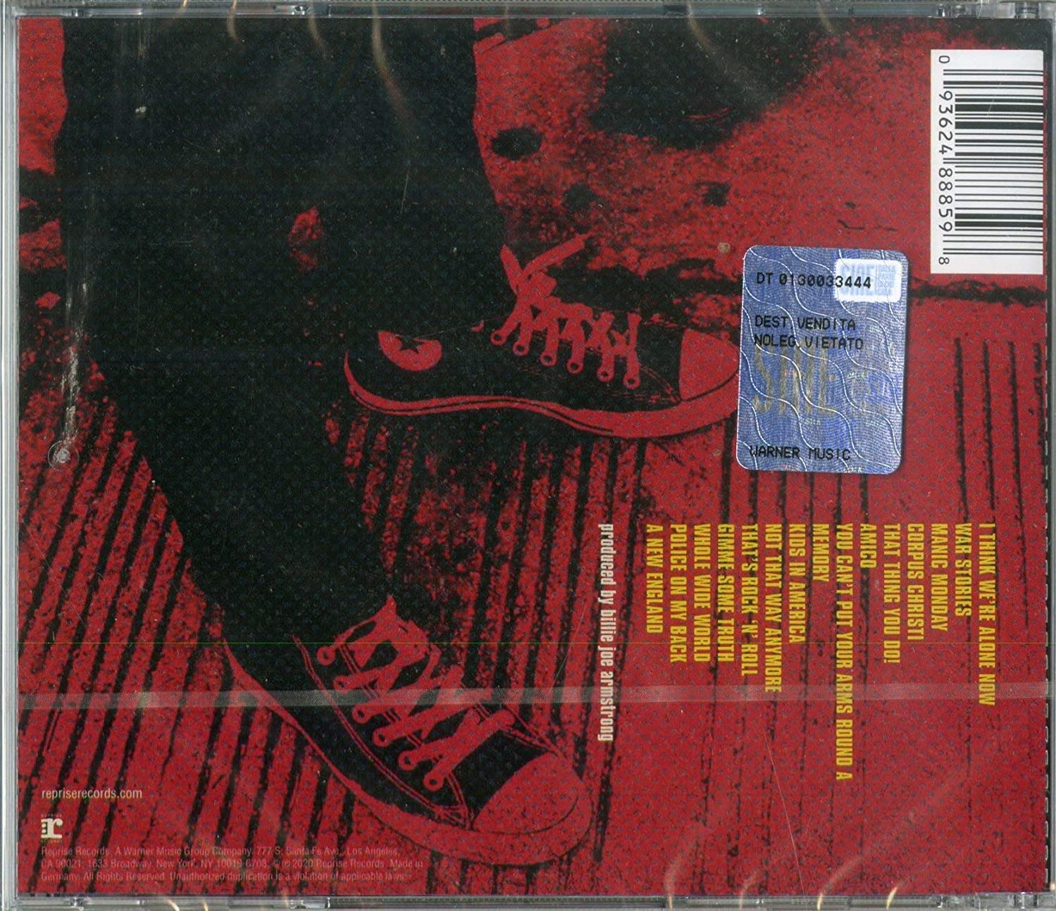 Die Rückseite einer CD. Rotes und schwarzes Design mit Schuhen.