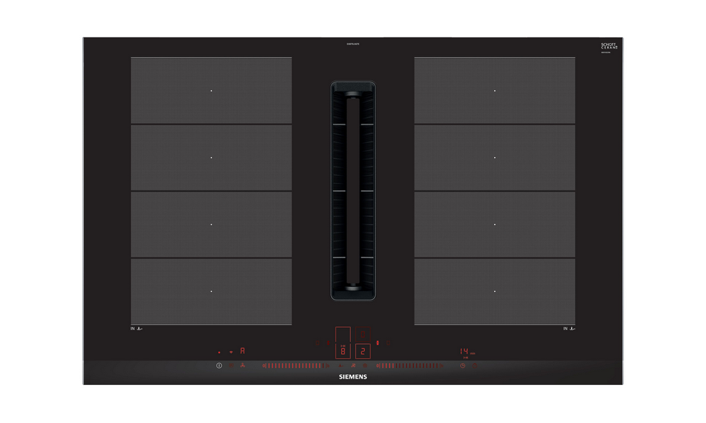 Encimera - Siemens EX875LX67E, Inducción con extractor integrado, 2 zonas Flex, 622m³/h, Negro