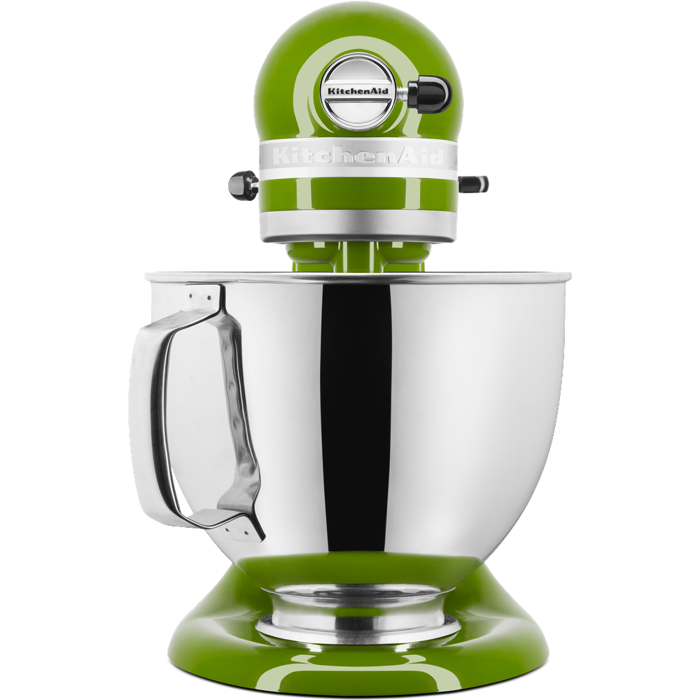 Ein grüner KitchenAid-Küchenmixer auf weißem Hintergrund.