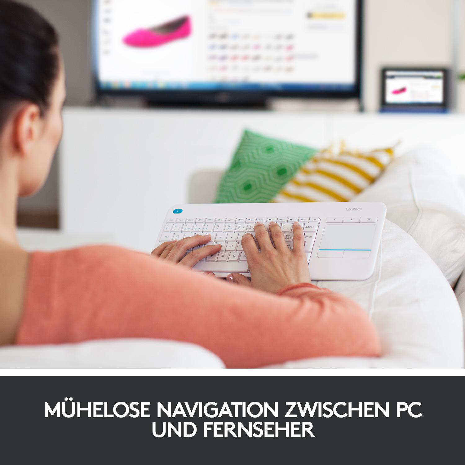 LOGITECH K400 Professional Wireless Touch, Tastatur, kabellos, Weiß