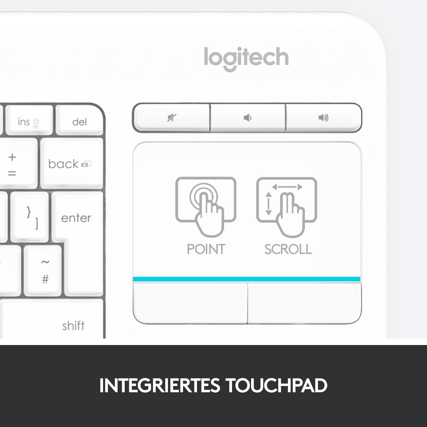 LOGITECH K400 Professional Wireless Touch, Tastatur, kabellos, Weiß