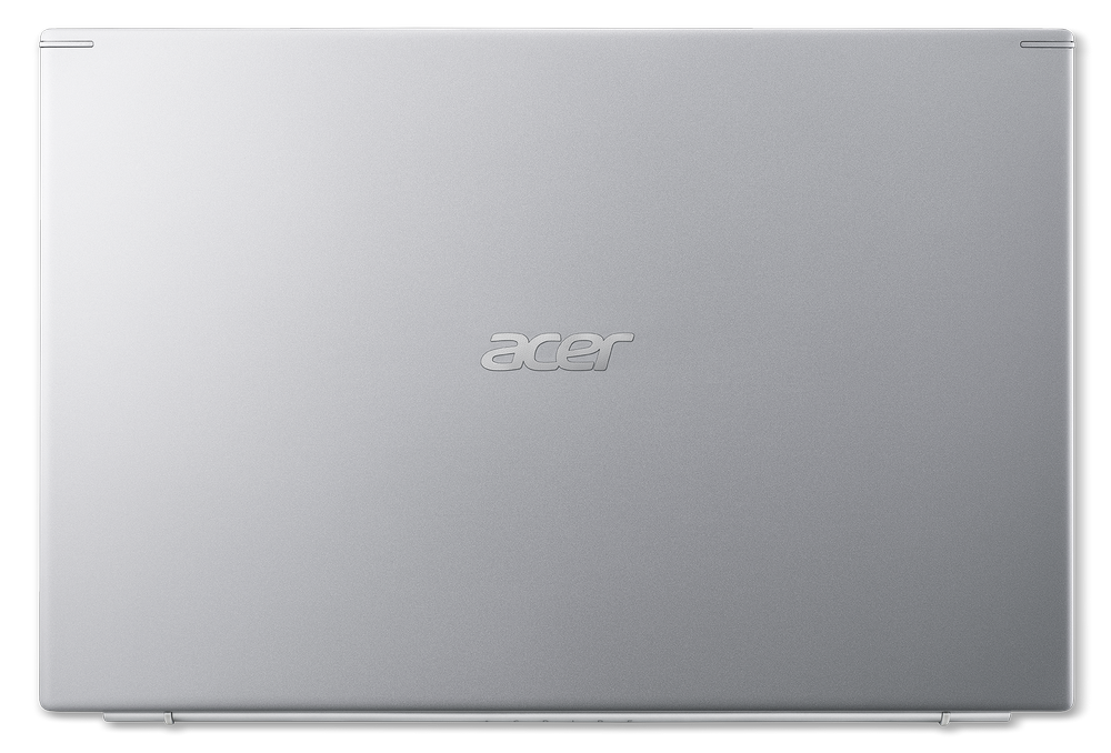 Laptop plateado, vista superior, con el logo de Acer en el centro.
