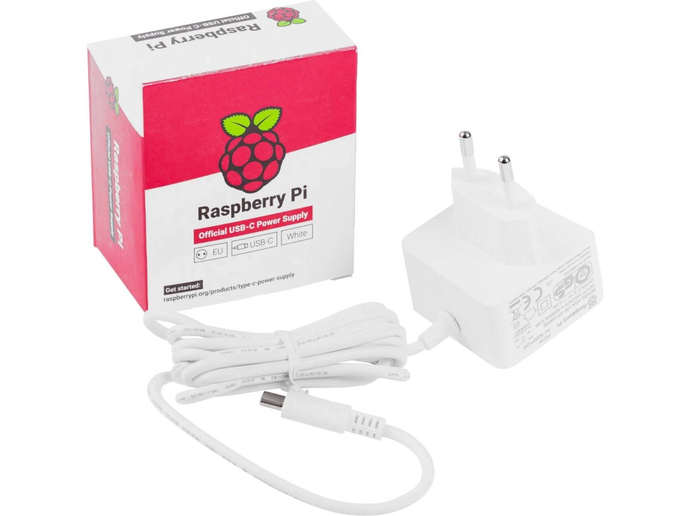 Fuente de alimentación - Raspberry Pi Mains PSU, Para Raspberry Pi 4 B, 3000 mA, 15.3 W, USB Tipo C, Blanco