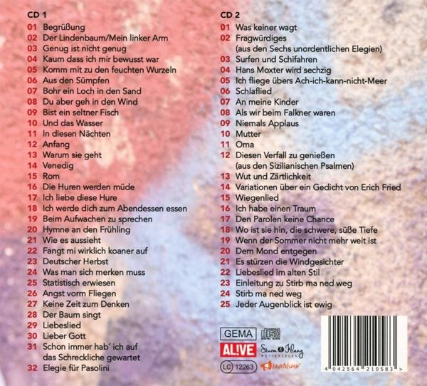 CD eines Albums mit Titelliste und Credits, mit GEMA- und SUISA-Labels.