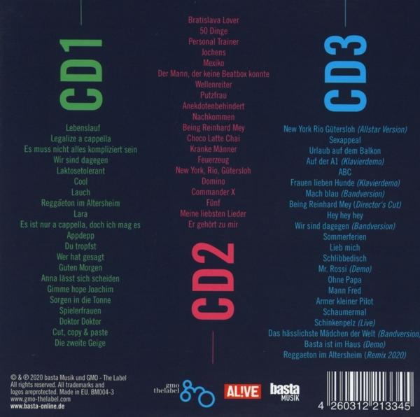 CD-Hülle mit drei CDs. Die CD-Hüllen haben Titel und Details zum Inhalt der Disc.