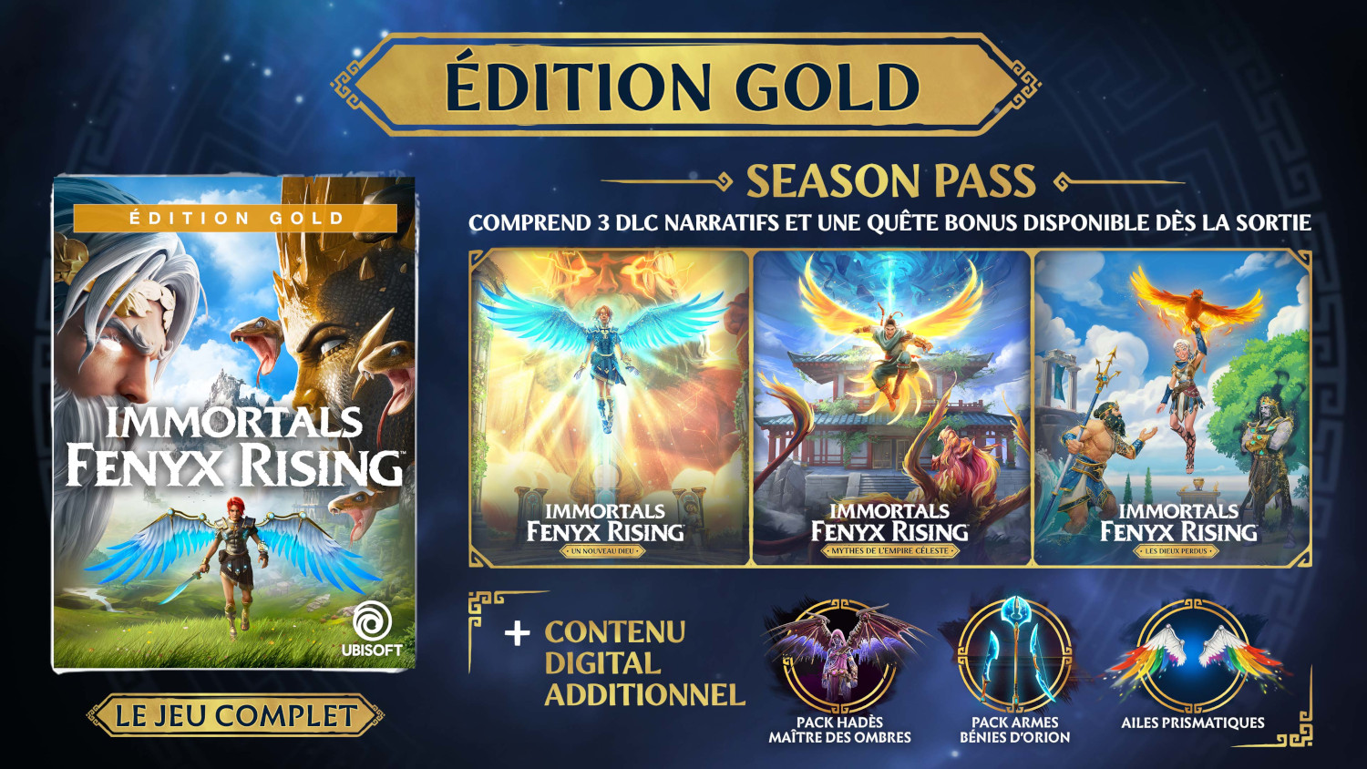 Visuel de la boîte de jeu Immortals Fenyx Rising Édition Gold avec contenu supplémentaire.
