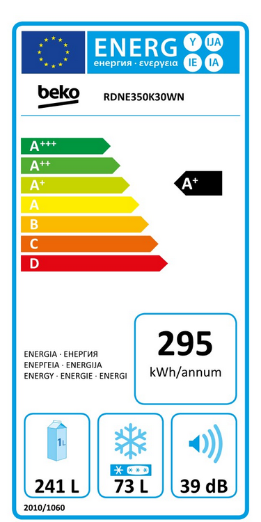 Frigorífico dos puertas - Beko RDNE350K30WN, 241 l, No Frost, 172 cm, Blanco