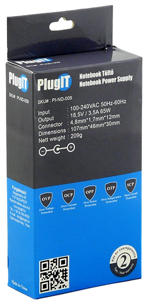 Doboz egy Notebook Power Supply-hoz. Szöveg: PlugIt Notebook Power Supply.
