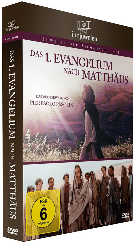 DVD-Hülle mit dem Titel 'Das 1. Evangelium nach Matthäus' und einem Bild eines Mannes in einem Gewand.
