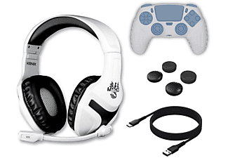 KONIX Starter Pack für PS5 (Kopfhörer,Ladekabel,Silikon Schutzhülle,Daumenauflagen), Zubehörset PS5, Schwarz/Weiß