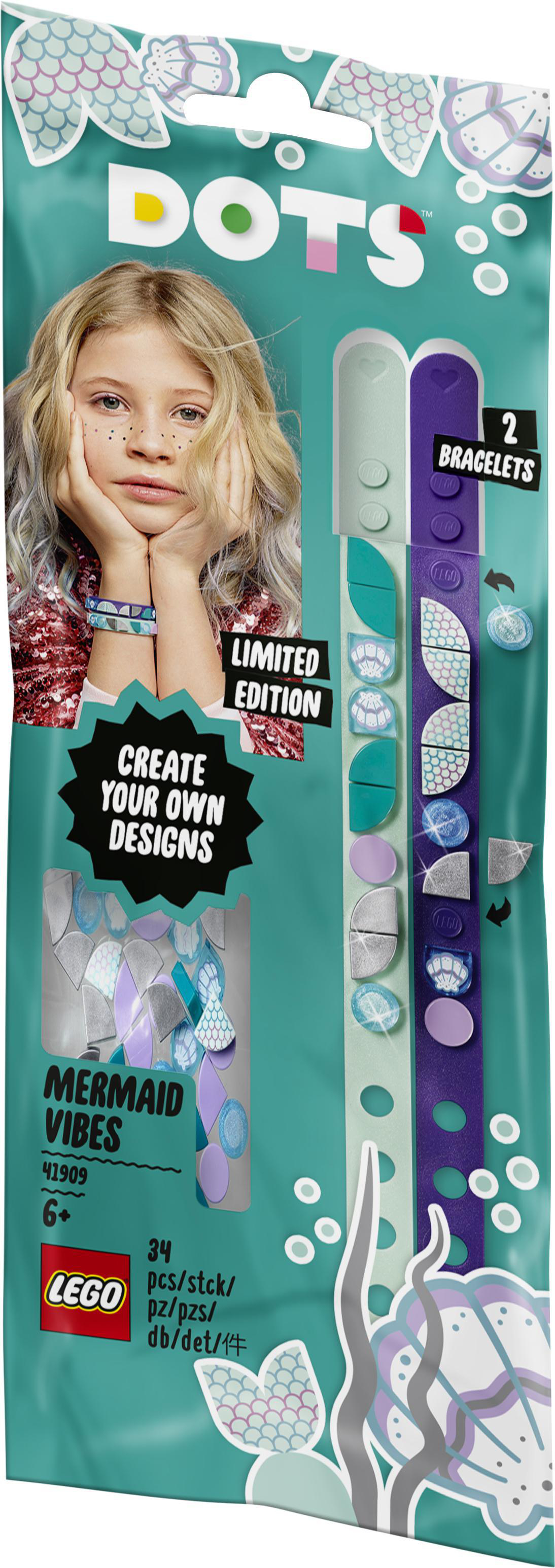 LEGO Dots Mermaid Vibes Pack; ein Mädchen mit Armband ist auf dem Cover.