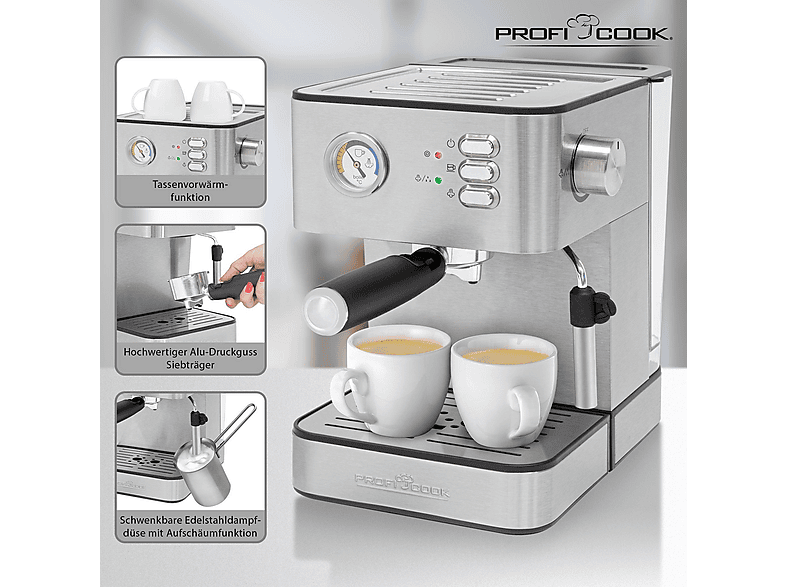 Profi Cook PC-ES 1209 Siebträgermaschine (Silber, 850 Watt, 20 bar) — Foto 4 von 5