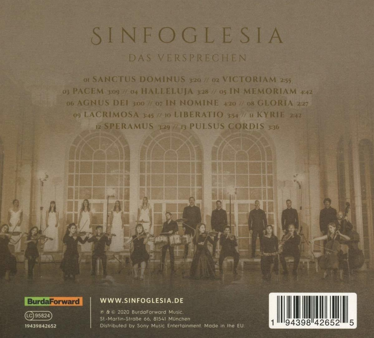 CD-Cover mit Orchestermitgliedern und Text: Sinfoglesia. Albumtitel: Das Versprechen.
