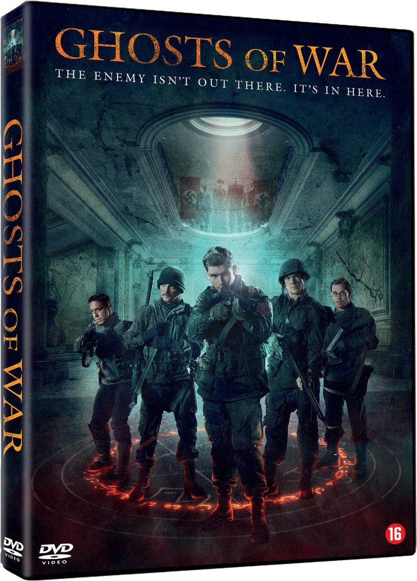 Couverture de DVD avec le titre du film "Ghosts of War". Des soldats sont présents sur la couverture.
